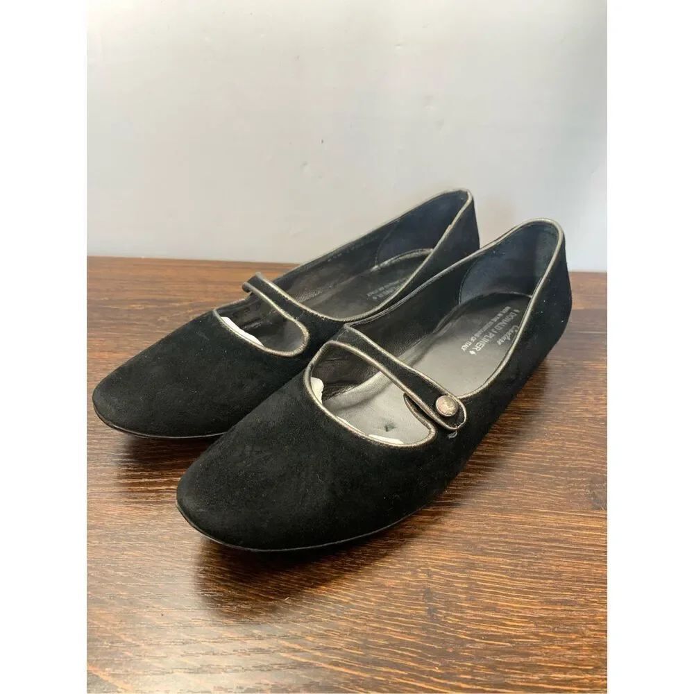 Donald J Pliner Henna Suede Leather Flats Mary Jane Shoes Black Size 8.5 M